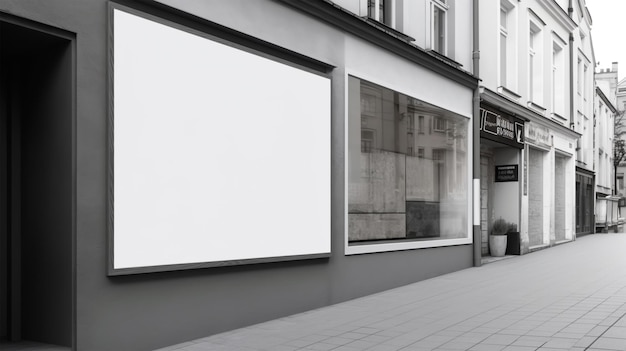 Panneau d'affichage blanc dans la rue devant un magasin