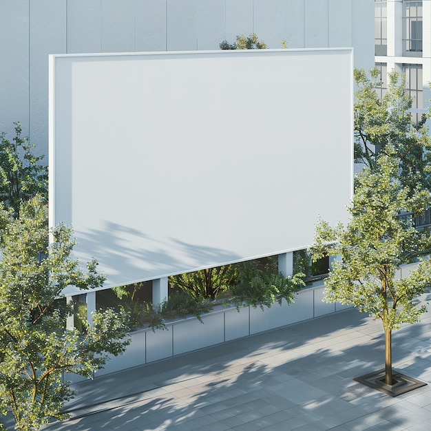 un panneau d'affichage blanc est sur le côté d'un bâtiment