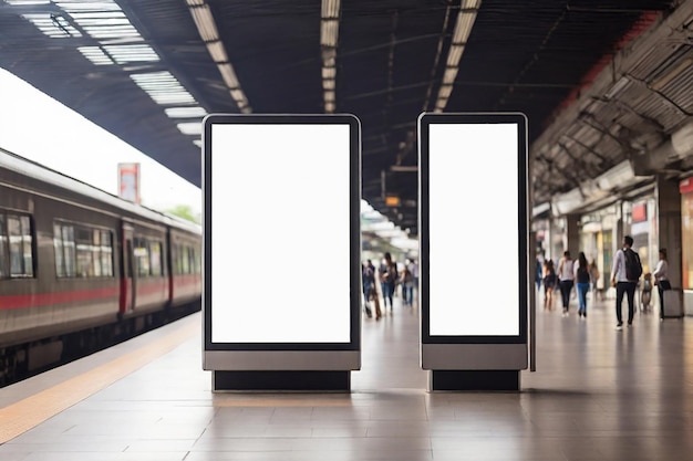 Photo un panneau d'affichage blanc sur le quai de la gare rendering 3d