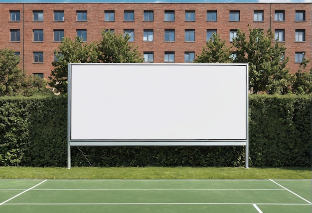 un panneau d'affichage blanc sur un terrain de tennis