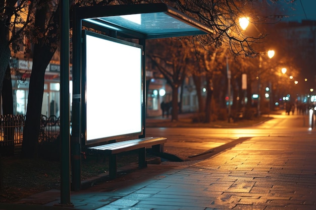 Un panneau d'affichage blanc vide à l'arrêt de bus