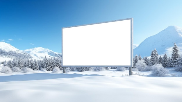 Panneau d'affichage blanc vide sur le côté de l'autoroute en forêt pendant le brouillard du lever du soleil