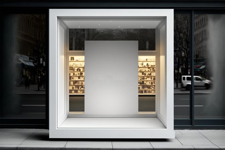 Photo panneau d'affichage dans l'aménagement du magasin pour l'espace vide publicitaire en magasin