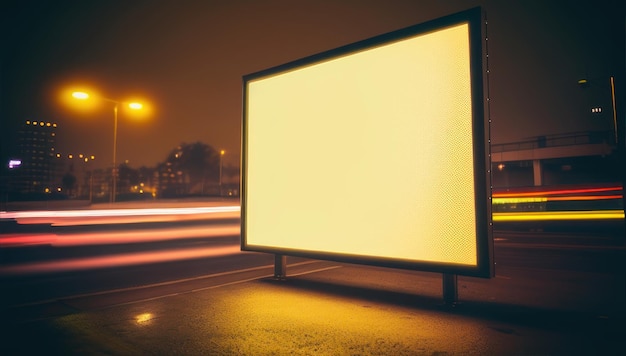 Un panneau d'affichage dans une rue avec les lumières allumées