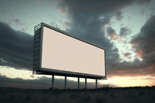 Panneau d'affichage extérieur avec maquette d'écran blanc sur fond de ciel incroyable AI générative