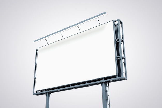 Panneau d'affichage horizontal blanc vierge isolé sur fond clair vue en perspective maquette rendu 3D