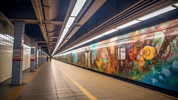 Panneau d'affichage IA génératif sur un mur de couloir de métro