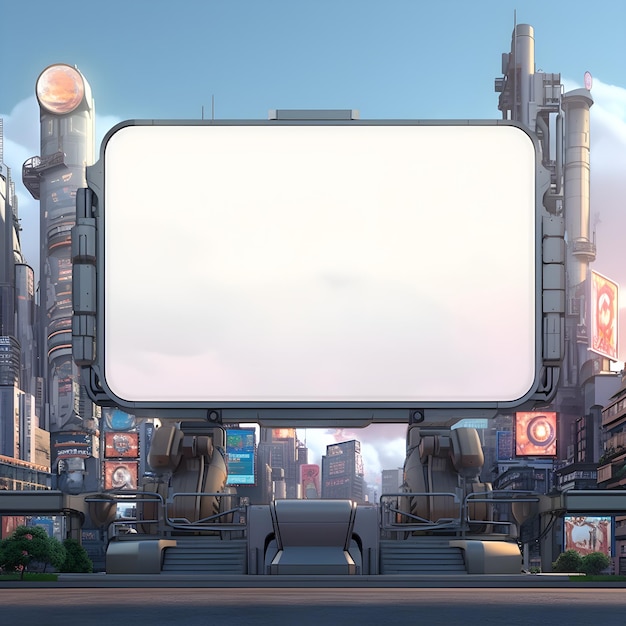 Un panneau d'affichage inoccupé représentant une ville futuriste