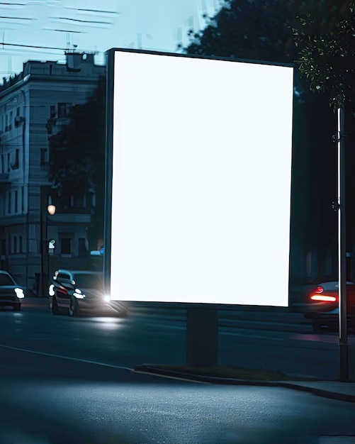 Un panneau d'affichage avec une lumière blanche dessus se trouve dans une rue.