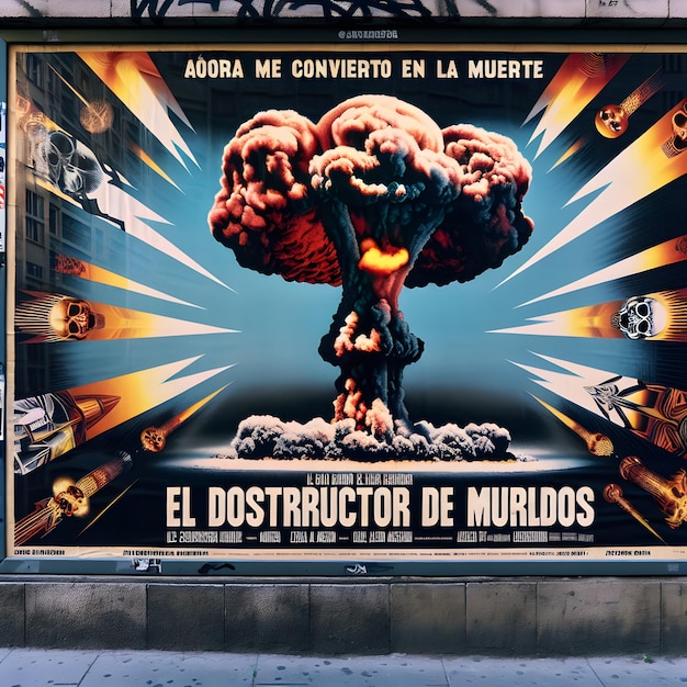 Un panneau d'affichage pour la bombe du film est sur le mur.