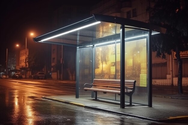 Photo panneau d'affichage publicitaire maquette espace d'affichage à l'arrêt de bus dans la nuit de la rue de la ville