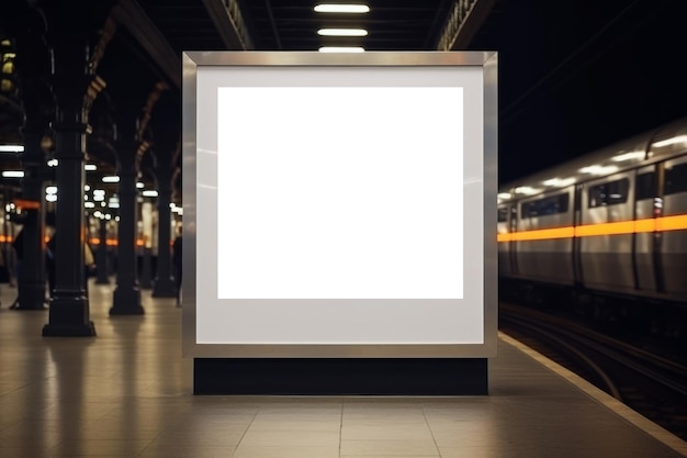 Un panneau d'affichage vide ou une affiche publicitaire dans une gare de métro urbaine