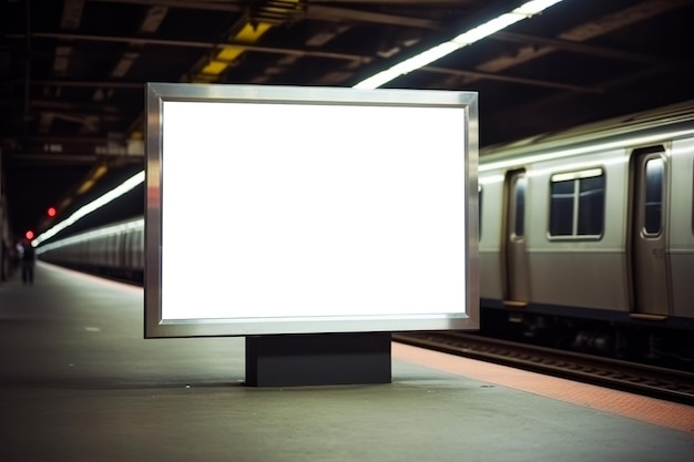 Photo un panneau d'affichage vide ou une affiche publicitaire dans une station de métro souterraine urbaine