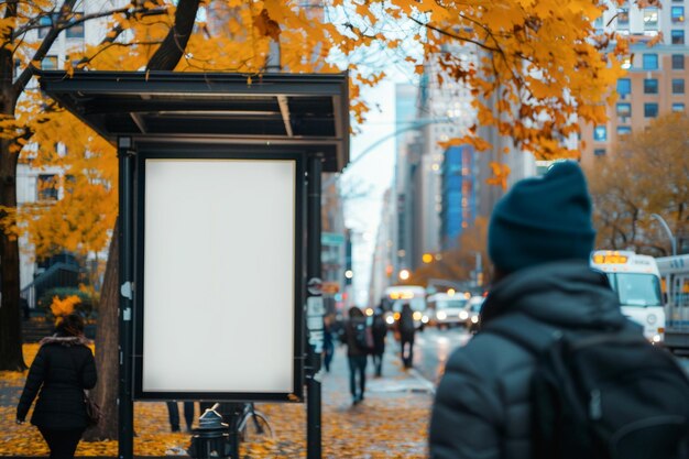 Photo un panneau d'affichage vide à un arrêt de bus à new york pour créer une maquette de marketing efficace