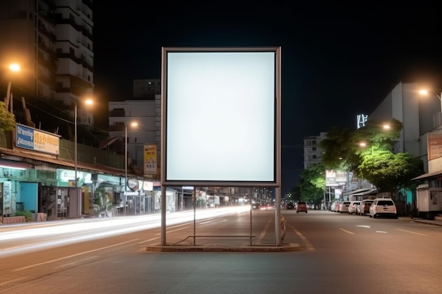 Panneau d'affichage vide dans la rue la nuit