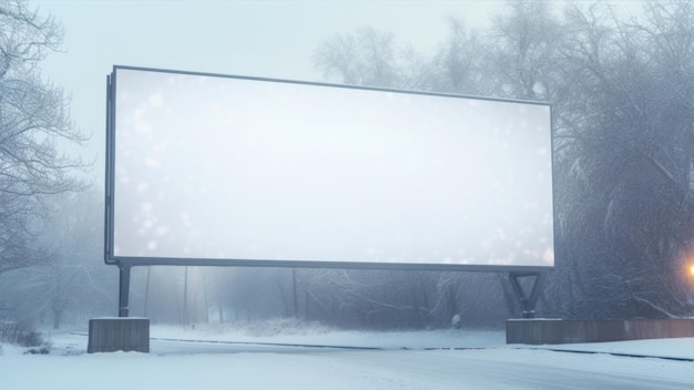 Un panneau d'affichage vide sur la route en hiver