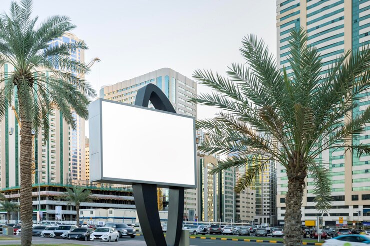 Photo un panneau d'affichage vierge dans une zone urbaine des émirats arabes unis panneau d'affichage blanc pour la publicité extérieure près de la route de la ville