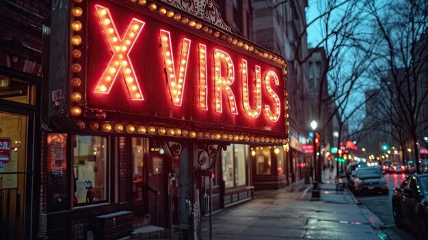 Photo un panneau au néon vintage sur une rue de new york avec le virus x