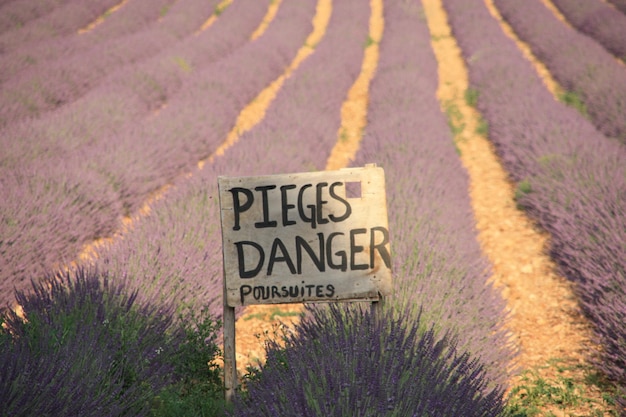 Photo le panneau d'avertissement sur le champ agricole