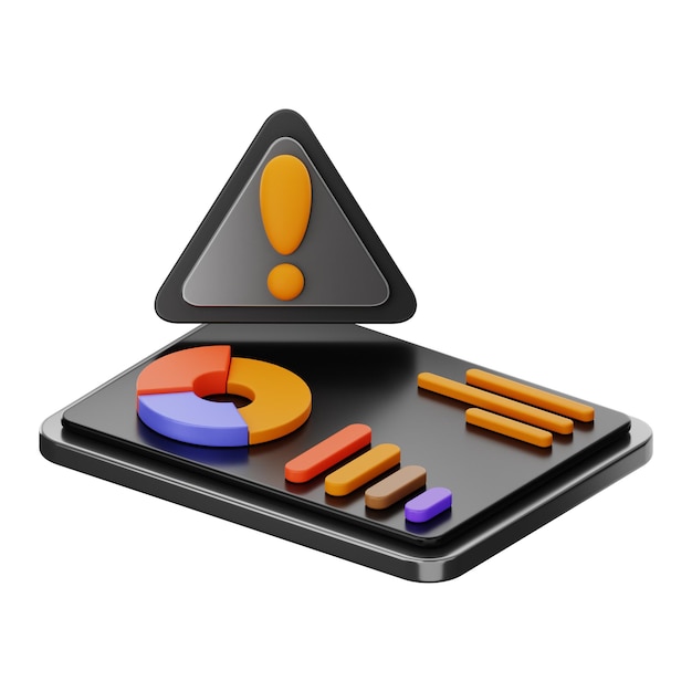 Panneau d'avertissement premium icône statistique rendu 3d sur fond isolé