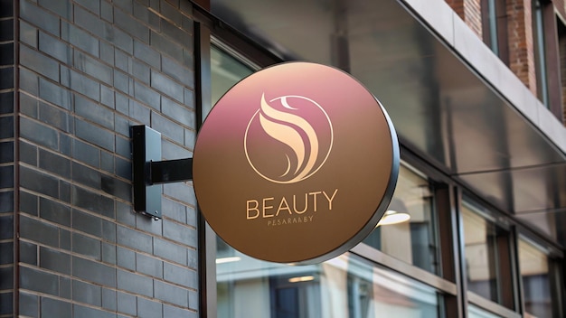 Un panneau de beauté est accroché à un bâtiment.