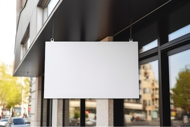 Photo un panneau blanc suspendu du côté d'un bâtiment