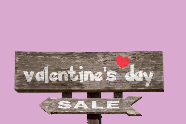 Panneau en bois rustique annonçant la vente de la Saint-Valentin