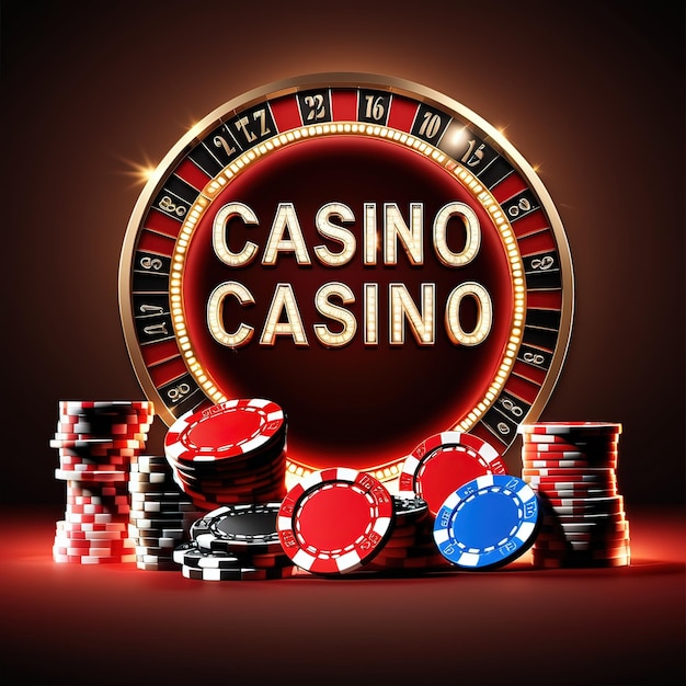 un panneau de casino avec des jetons de poker sur le dessus.