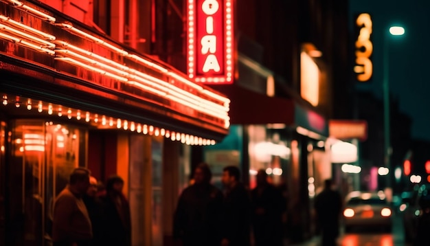 panneau dans la ville panneau de nuit café au néon panneau IA générative