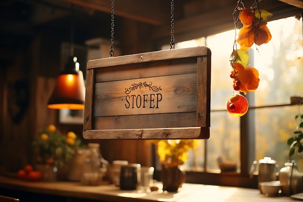 Panneau de devant du magasin panneau de suspension en bois vintage magasin de café couleur brun terreux T design élégant
