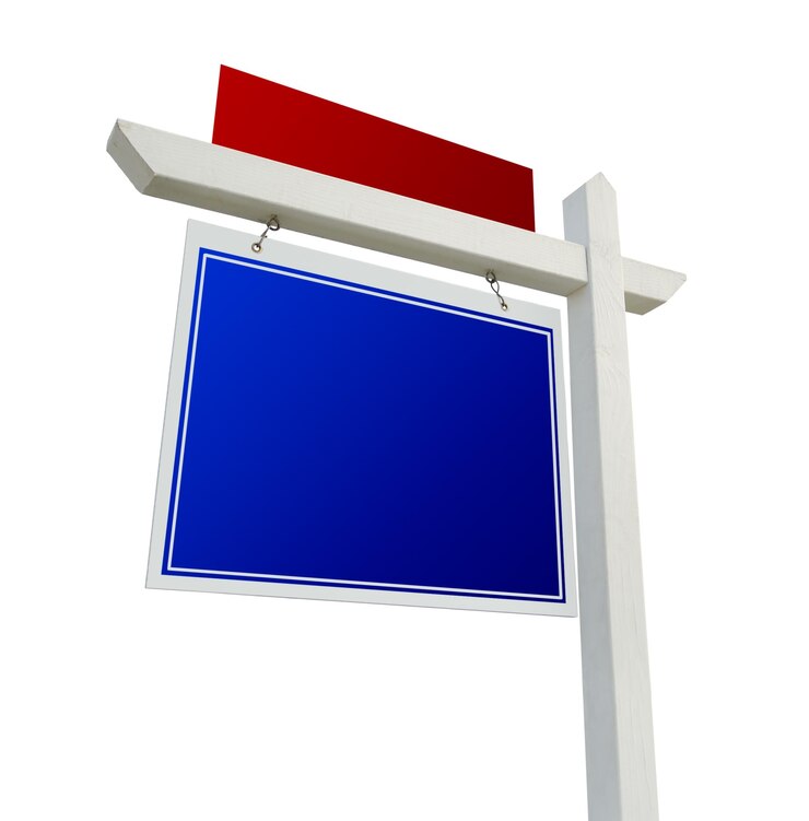 Photo un panneau immobilier bleu et rouge sur blanc