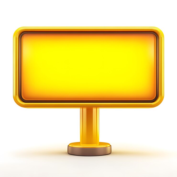 Photo un panneau jaune blanc sur un piédestal adapté à des fins publicitaires ou d'information