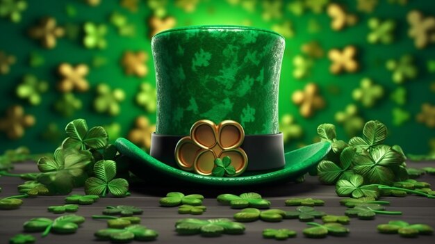 Panneau de lettrage Happy Saint Patricks Day avec feuilles de trèfle et chapeau vert magnifiquement réalisé