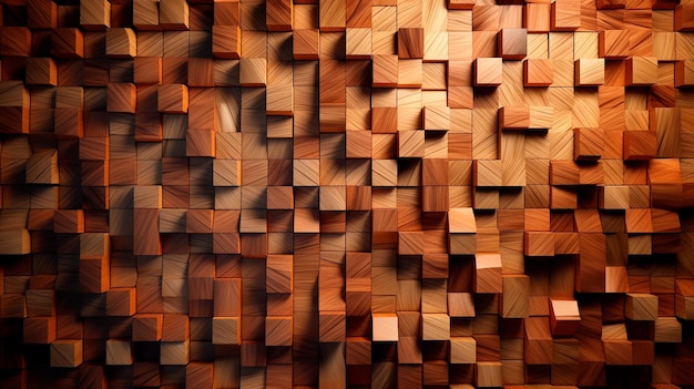 Panneau de modèle en bois 3d avec fond en bois pour mur Illustration 3d Fond abstrait low poly Formes polygonales fond forme géométrique avec texture bois AI générative