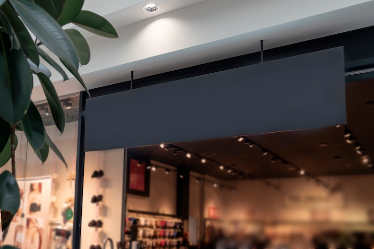 Photo un panneau noir au-dessus de l'entrée du magasin de vêtements haut de gamme