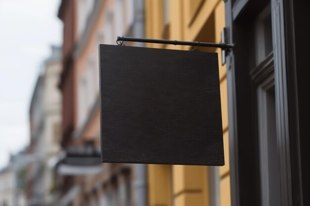 Un panneau noir suspendu à l'extérieur d'un bâtiment à Stockholm.