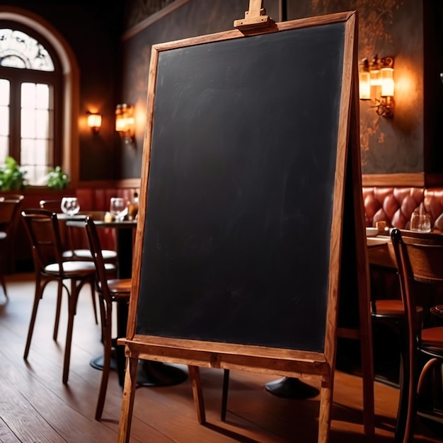 Photo un panneau noir vide dans un restaurant