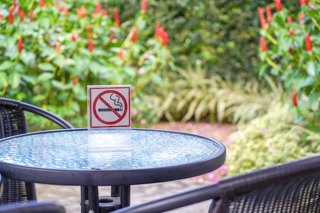 Panneau non fumeur dans un café et le parc