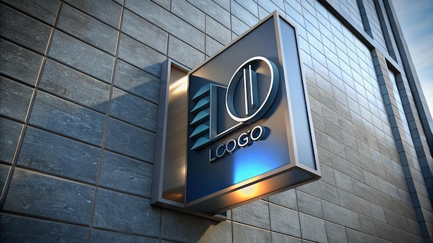 un panneau pour le logo de l'entreprise est sur un mur de brique