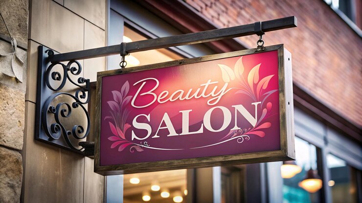 Photo un panneau pour le salon de beauté est suspendu à une tige métallique