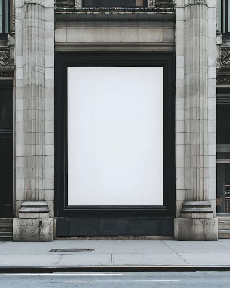 Photo un panneau publicitaire blanc sur la façade d'un bâtiment de la ville