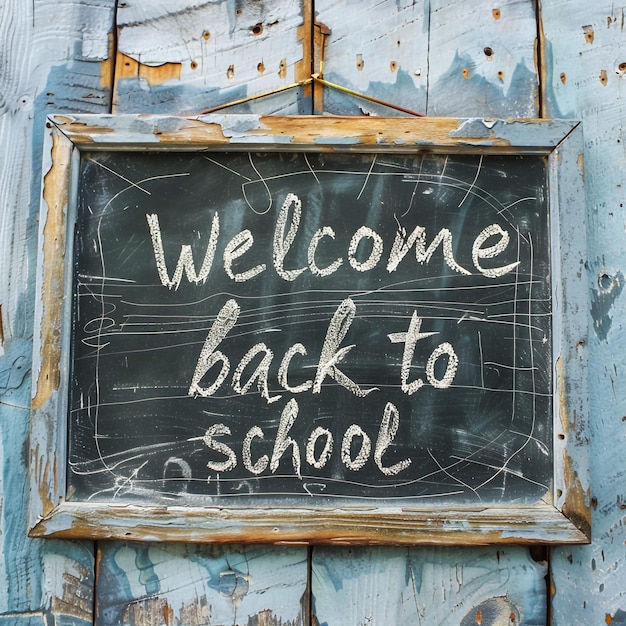 Le panneau de retour à l'école sur fond de tableau à craie