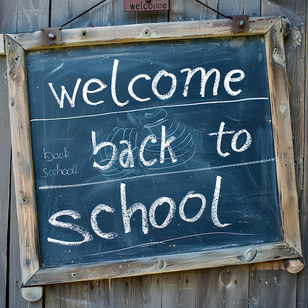 Le panneau de retour à l'école sur fond de tableau à craie
