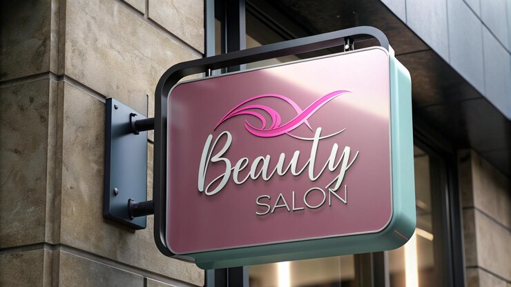 Photo un panneau rose pour le salon de beauté est accroché à un mur