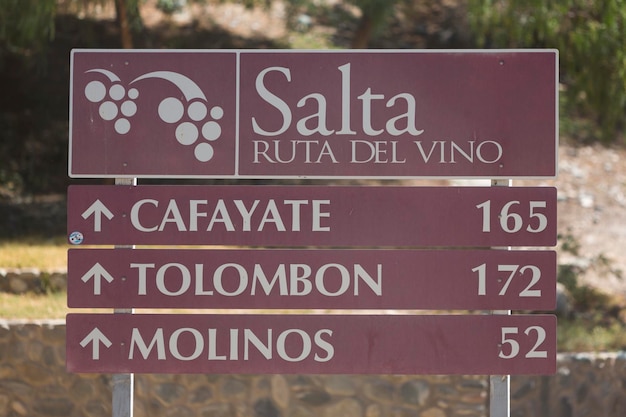 Panneau routier de Salta Route du vin Argentine