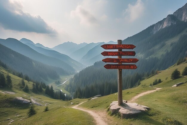 Photo un panneau de signalisation en bois dans la montagne