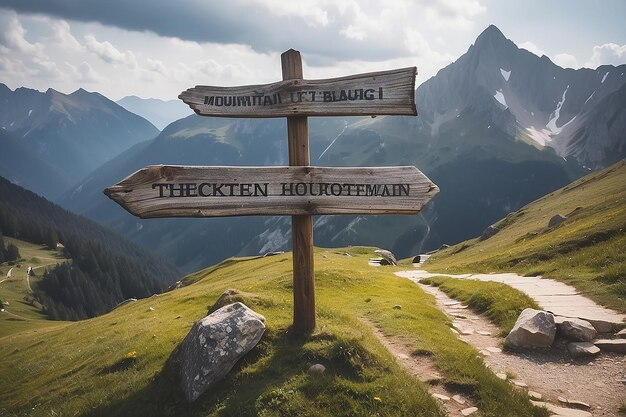 Photo un panneau de signalisation en bois dans la montagne