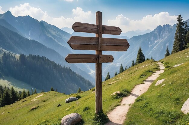 Photo un panneau de signalisation en bois dans la montagne