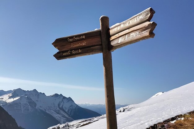 Photo un panneau de signalisation en bois dans la montagne