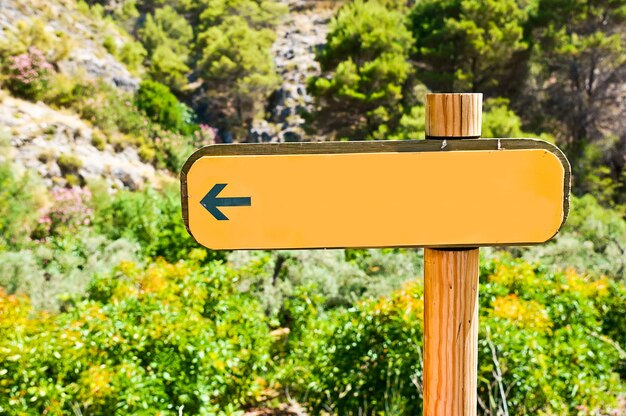 Photo un panneau de signalisation contre les arbres